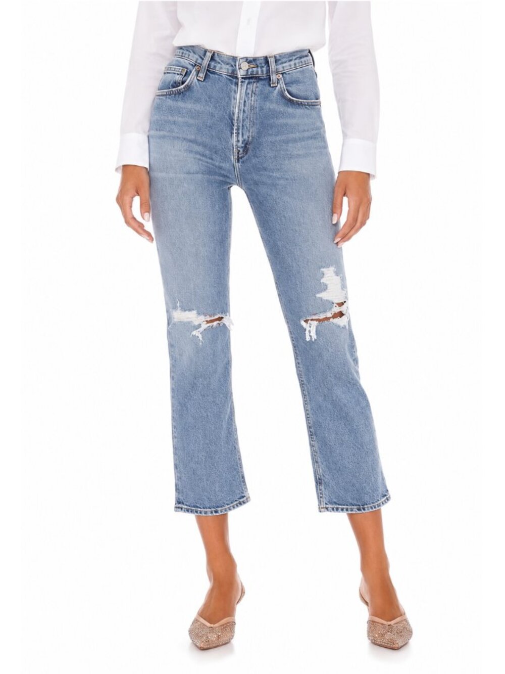 AGOLDE Wilder Straight Jeans Whiplash Wash Distressed Mid Rise | Size 26